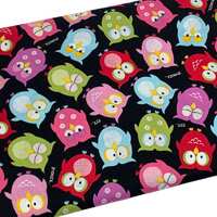 Colorful Owls Fabric, Sleepy Birds, Fabric by the yard, Fat Quarter, Quilting Fabric, Apparel, 100% 