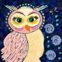 Wise Old Owl 8 x 8 Acrylic Painting by Deb Bossert Artworks, Fun and Colorful, Signed by Artist