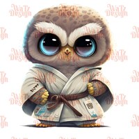 Cute Big Eyed Owl Jiu Jitsu Sublimation Design PNG, Funny Bjj Cute Animal PNG, Bjj Baby Owl Brown Be