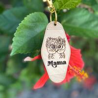 Owl keychain, owl lover gift, owl mama keychain, Motel keychain, Retro Motel Keychain, Wood Keychain