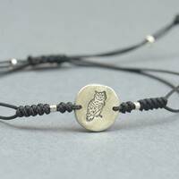 Sterling silver owl bracelet. Wax seal jewelry.Mens bracelet.Owl Mystery adjustable