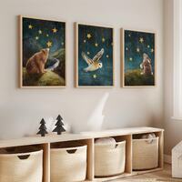 Woodland Animal Nursery Print Set: Owl, Bear, Bunny Hanging Stars