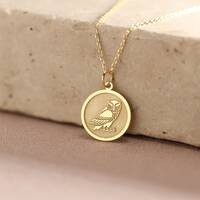 14k Solid Gold Owl Necklace , Personalized Owl Pendant , Bird Owl Pendant , Animal Necklace , 14k Re