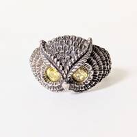 Vintage Sterling Ring Figural Owl with Citrine Eyes Size 9