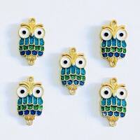 1pc Blue Glittery and Gold Metal Owl Charms #16054 - Priced per charm