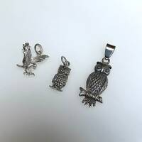 Variety Birds Eagle Owl Silver Vintage Pendant Unique Nature Avian Gift Charm for Necklace or Bracel
