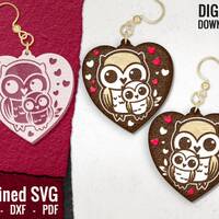 Owl Mom Laser Cut Earring SVG, Animal Laser Cut File, Laser Earring File, Wood Earring SVG, Earring 