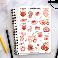 Happy Valentine's Day Sticker Sheet, Owl Valentines day stickers, love stickers, planner sticker