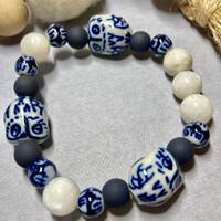 Blue & white ceramic owl bracelet