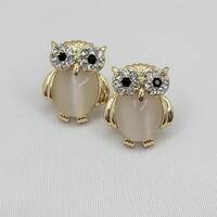 Owl earrings stud Beige jelly belly earrings Vintage bird earrings