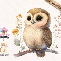 Cute Floral Owl PNG Clipart for Invitations, Printables, and Decorations. High quality Digital Downl