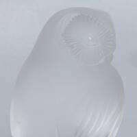 Lalique France Frosted Art Glass Seated Owl Figurine - Paperweight
