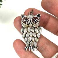 Vintage Silver Tone Owl Pendant - Textured Charm