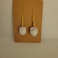 Pink Ceramic Owl Dangle Earrings