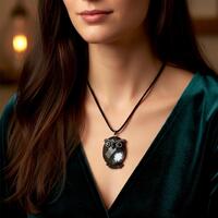 Large Glass Owl With Crystal Eyes/Eyebrows with Leather Lace Necklace