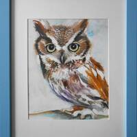 Owl in Watercolour Original Art - Framed 11" x 14"