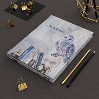 Magical Owl Notebook, Rustic Sketch Journal, Book Lover Diary, Hardcover Journal Notebook 5x7, Journ