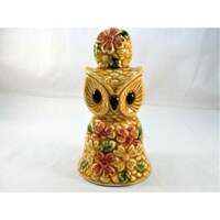 Vintage Ceramic Flower Owl Bell Figurine Made in Japan