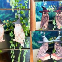 Wizard Owl Earrings | Witchy Dark Academia Jewelry | Snowy Great Horned Bird Familiar Creature | Cot