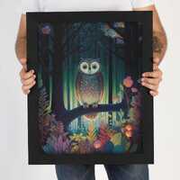 Enchanted Forest Owl Wall Art | Mystical Night Guardian Illustration Digital Download