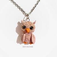 Handmade Baby Owl Necklace: Polymer Clay Animal Pendant