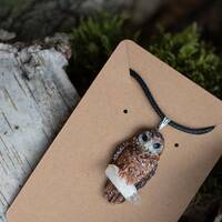 Owl pendant Northern spotted owl Hibou polymer clay