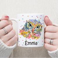 Personalized Watercolor Owl Mug: Rainbow Animal Lover Gift