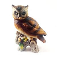 MIJ Owl on Branch with Acorns Bisque China