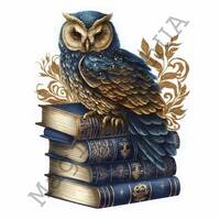 Blue Owl with Books 17 Portraits set, Blue Owl Clipart, Commercial Use, Digital download, Stickers, 