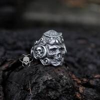 Indian Native american chief owl head skull ring, Ethnic skull rings, rebel biker ring, tribal head