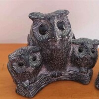WOLF DESIGNS Baby Owl Family Soapstone Carving Canada Figurine