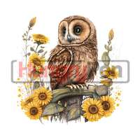 Tawny Owl woodland animals PNG sublimation design or Clipart - with sunflowers instant digital downl