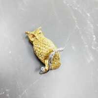 Vintage 18k Gold Owl Brooch, Ross Simons Ruby Diamond Bird Pin