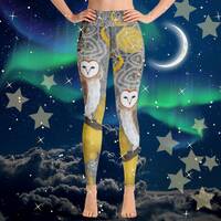 Barn Owl and Abstract Print Yoga Leggings