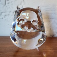 Vintage Wise Old Owl Bird Figurine Clear Art Glass Figurine Paperweight Sculpture Collectible