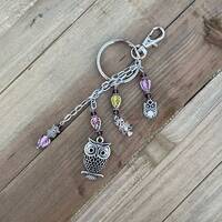 Owl Key Chain, Purple Leaf Key Ring