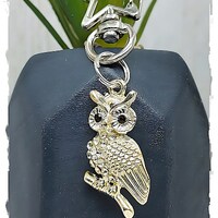 Jewel Encrusted Silver Colour Owl  with a Star Shaped Key Keychain on card in a sealed cellophane sl
