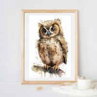 Owl Printable Wall Art, Watercolor Owl painting, Nursery Wall Art, Animal Print, Jungle Painting, Sa