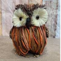 Vintage Handmade Owl Sticks Pine Cones Raffia Bird Tramp Art Collectible Bird