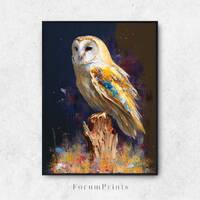 Barn Owl Painting, Abstract Expressionism Style | Wall Art Print | Printable, Digital Download