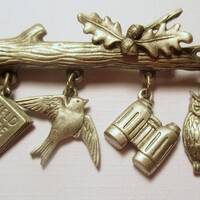 Vintage JJ Pin- Birds Bird Watcher Owl- Jonette Jewelry  Brooch-Artifacts 1986 collectible-unique gi