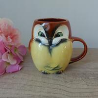 Ancien Mug Hibou Marron et Jaune en C&eacute;ramique Goebel &ndash; Allemagne de l&rsquo;Ouest | Tas