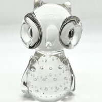 Vintage Glass Owl Paperweight: Trapped Air Bubbles, Art Glass