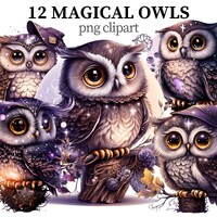 Magical Baby Owl Clipart: Fantasy Witchy PNG Images (Digital Download)
