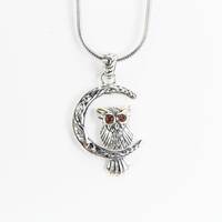 Owl pendant necklace 925 sterling silver decorated with red garnet and 18k Gold