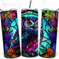 Owl Stained Glass 20oz Skinny Tumbler Sublimation Design Template, Digital Download, Stained Glass P