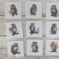 Owl Mini Notecards: Watercolor Art, Handmade Blank Cards (3x3 in)