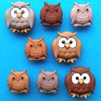 Dress It Up Craft Buttons WHOO OWLS Bird Brown Barn Wise Owl Night Sewing Knitting Card Jewellery Ma