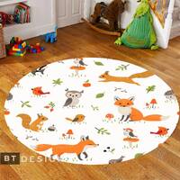Animals Rug Nursery Playroom Rug, Fox Hedgehog Owl Themed Nonslip Area Rug, Playmat for Kids, Anti-s