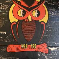 Vintage Cardboard Die Cut Owl- Halloween wall decor- Frame it- 1940's Vintage Halloween Ephemera
